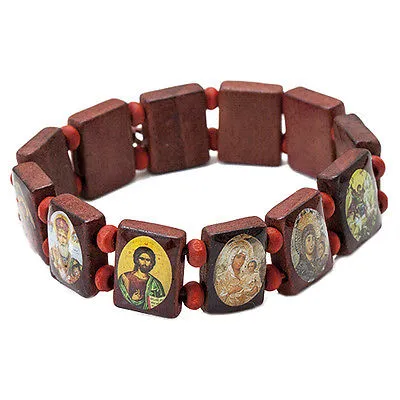 Lot 12 pcs Stretch Elastic Bracelet Religious Souvenir with Icons of the Saints