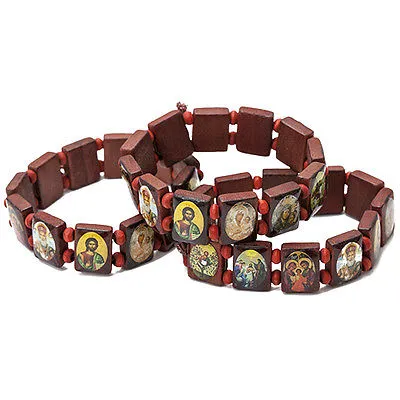 Lot 12 pcs Stretch Elastic Bracelet Religious Souvenir with Icons of the Saints