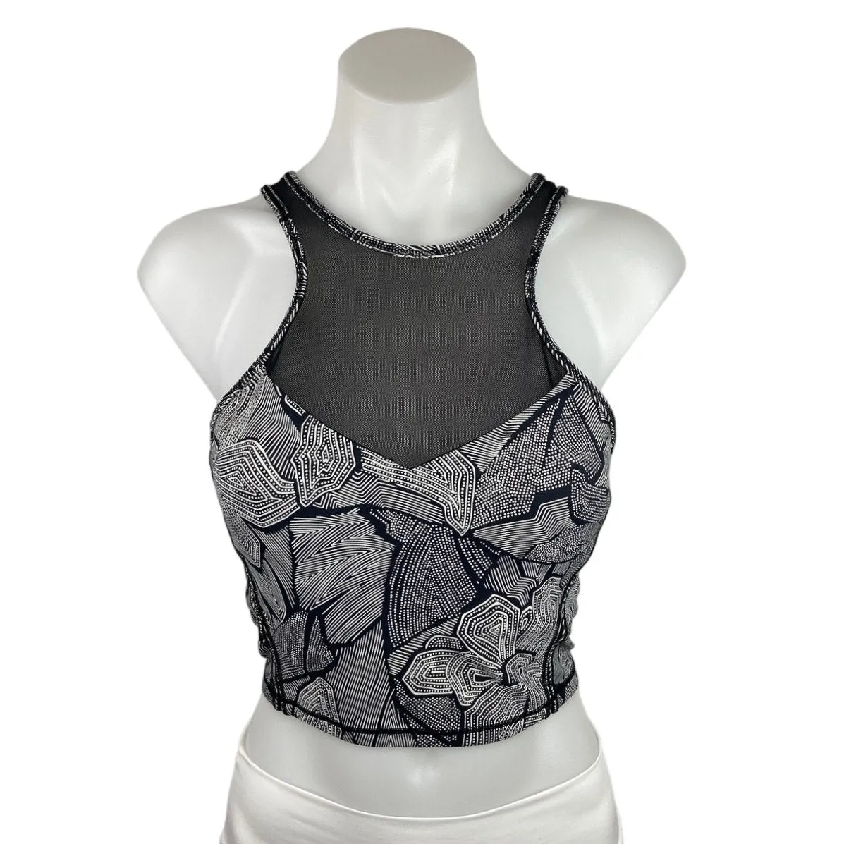 Lululemon Black Get It Om Mini Dottie Tribe Mesh Racerback Sports Bra Crop Top S