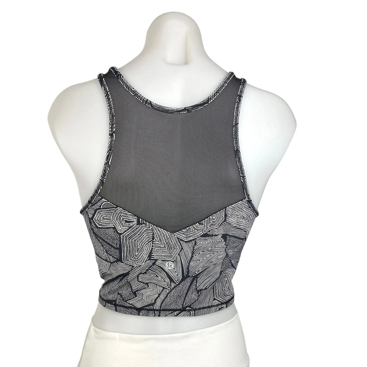 Lululemon Black Get It Om Mini Dottie Tribe Mesh Racerback Sports Bra Crop Top S