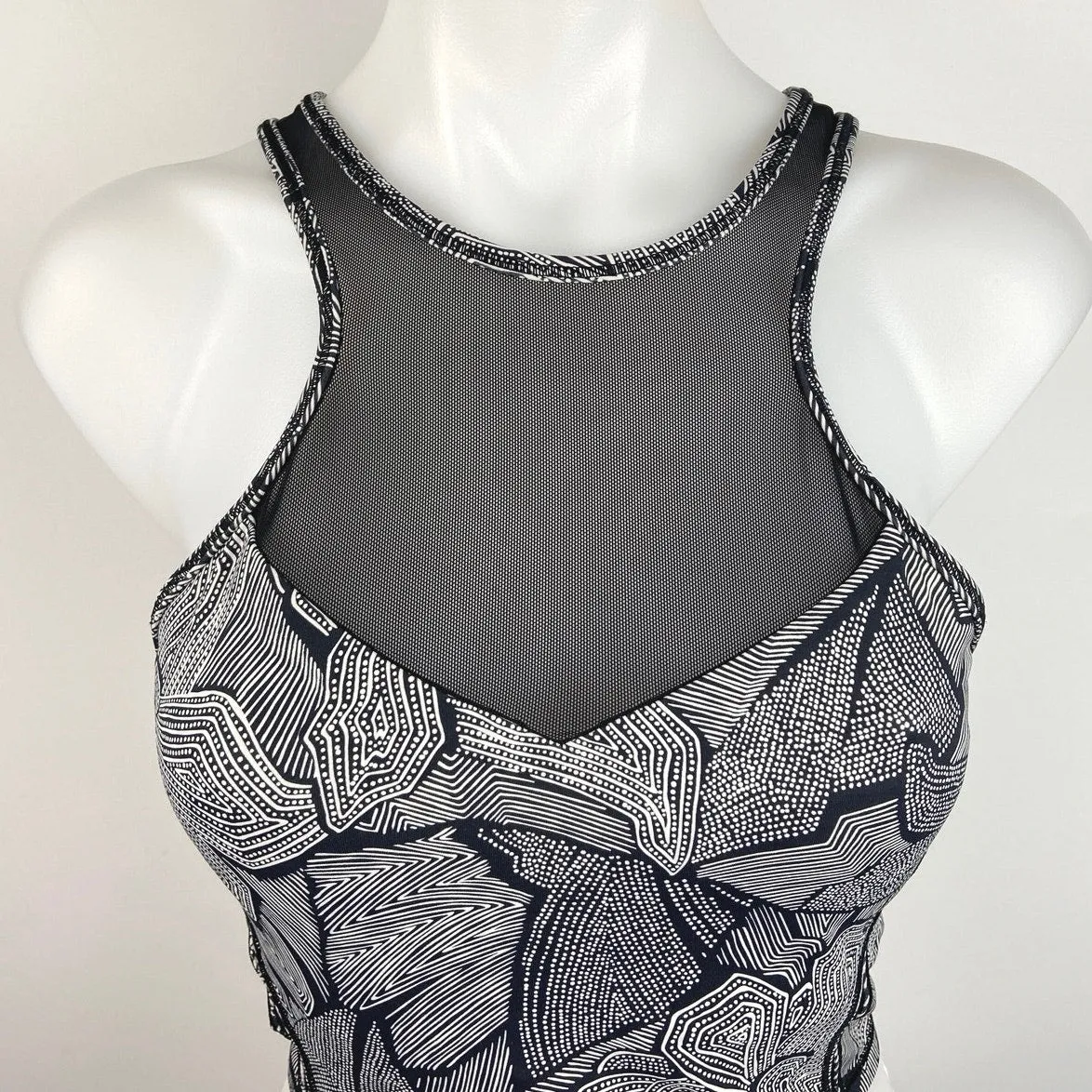 Lululemon Black Get It Om Mini Dottie Tribe Mesh Racerback Sports Bra Crop Top S