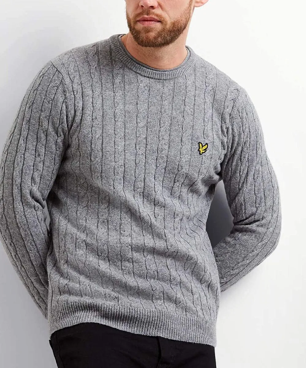 Lyle & Scott Cable Knit Crew Neck Jumper Mid Grey