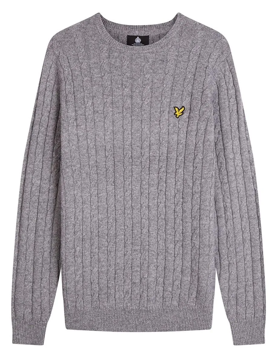 Lyle & Scott Cable Knit Crew Neck Jumper Mid Grey