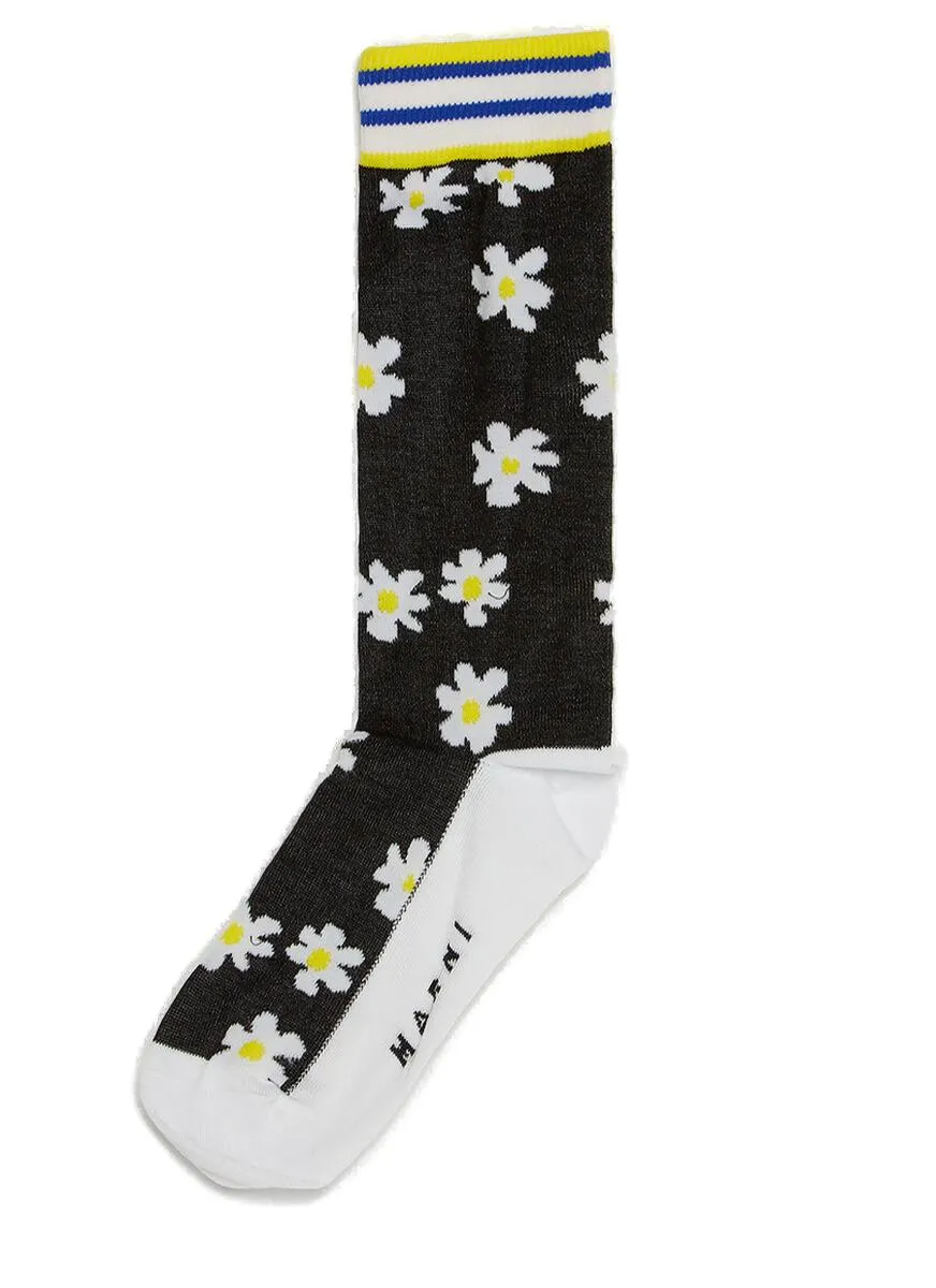 Marni Logo Detailed Floral Motif Socks