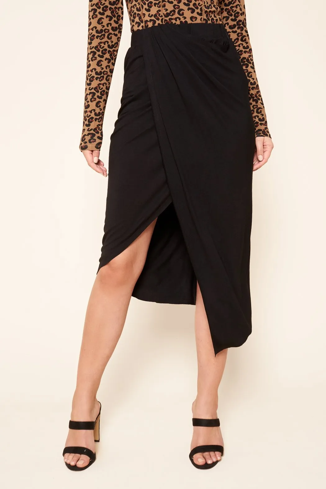 Martinique Midi Sarong Wrap Jersey Knit Skirt