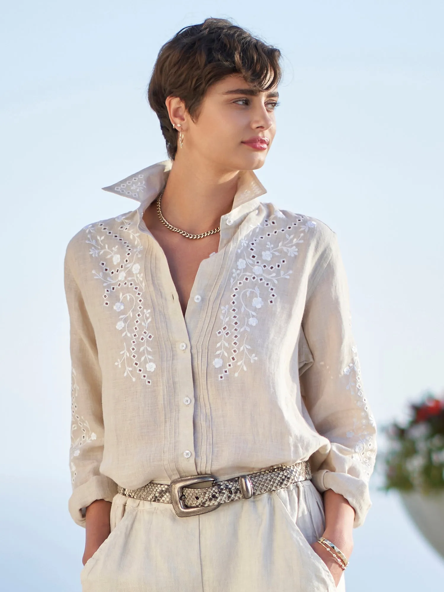 Miranda Cutwork Embroidered Linen Shirt