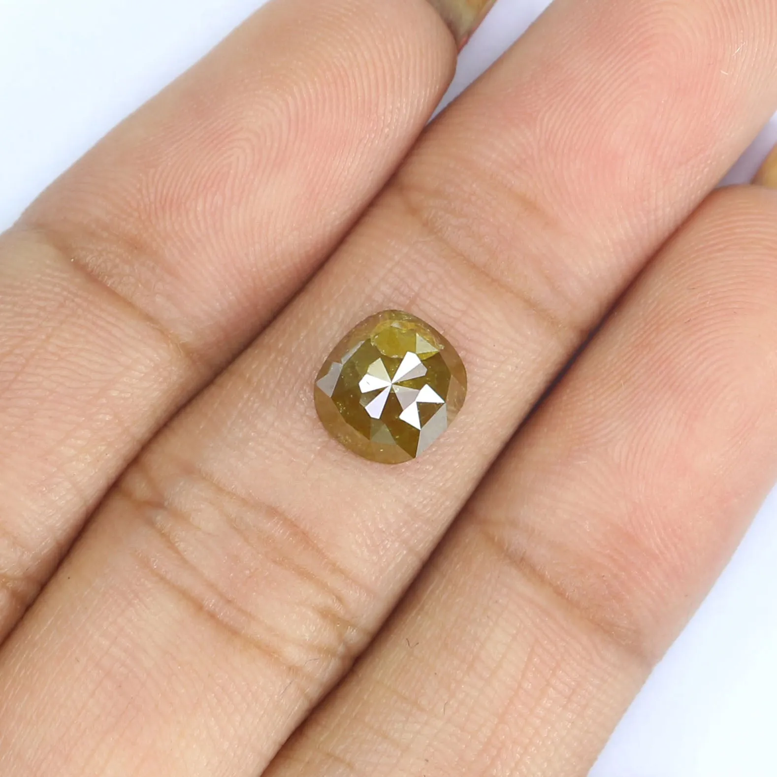 Natural Loose Cushion Diamond Yellow Brown Color 1.55 CT 7.60 MM Cushion Shape Rose Cut Diamond L5351