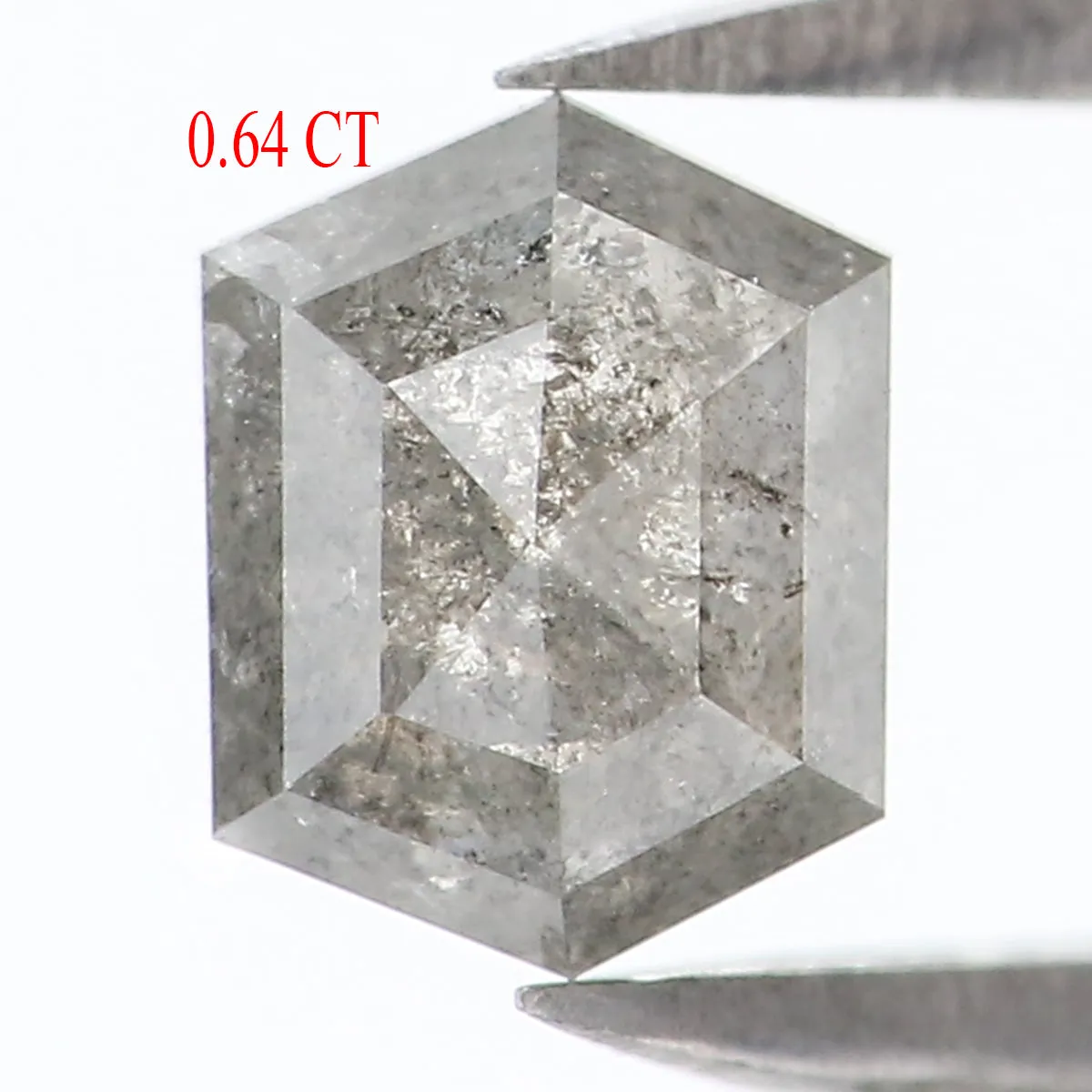 Natural Loose Hexagon Salt And Pepper Diamond Grey Color 0.64 CT 5.75 MM Hexagon Shape Rose Cut Diamond L809