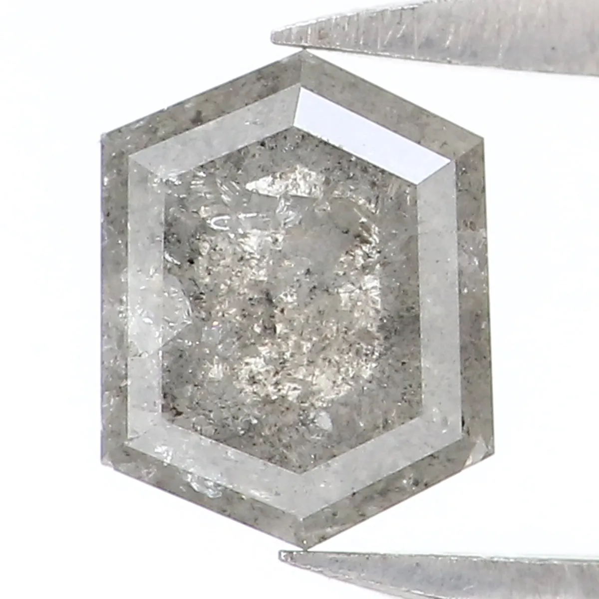 Natural Loose Hexagon Salt And Pepper Diamond Grey Color 0.64 CT 5.75 MM Hexagon Shape Rose Cut Diamond L809