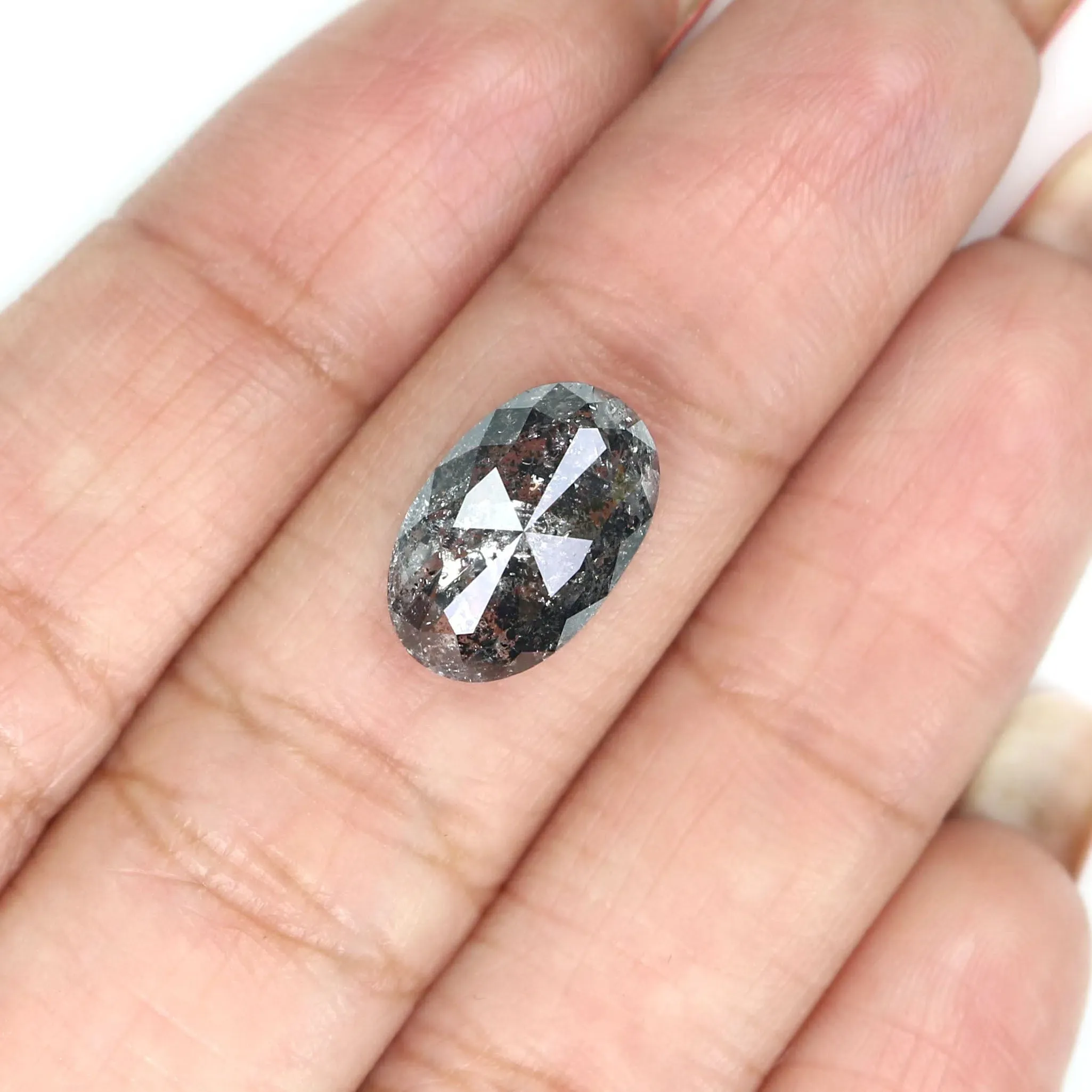 Natural Loose Oval Salt And Pepper Black Grey Color Diamond 4.30 CT 12.72 MM Oval Shape Rose Cut Diamond KDL2429