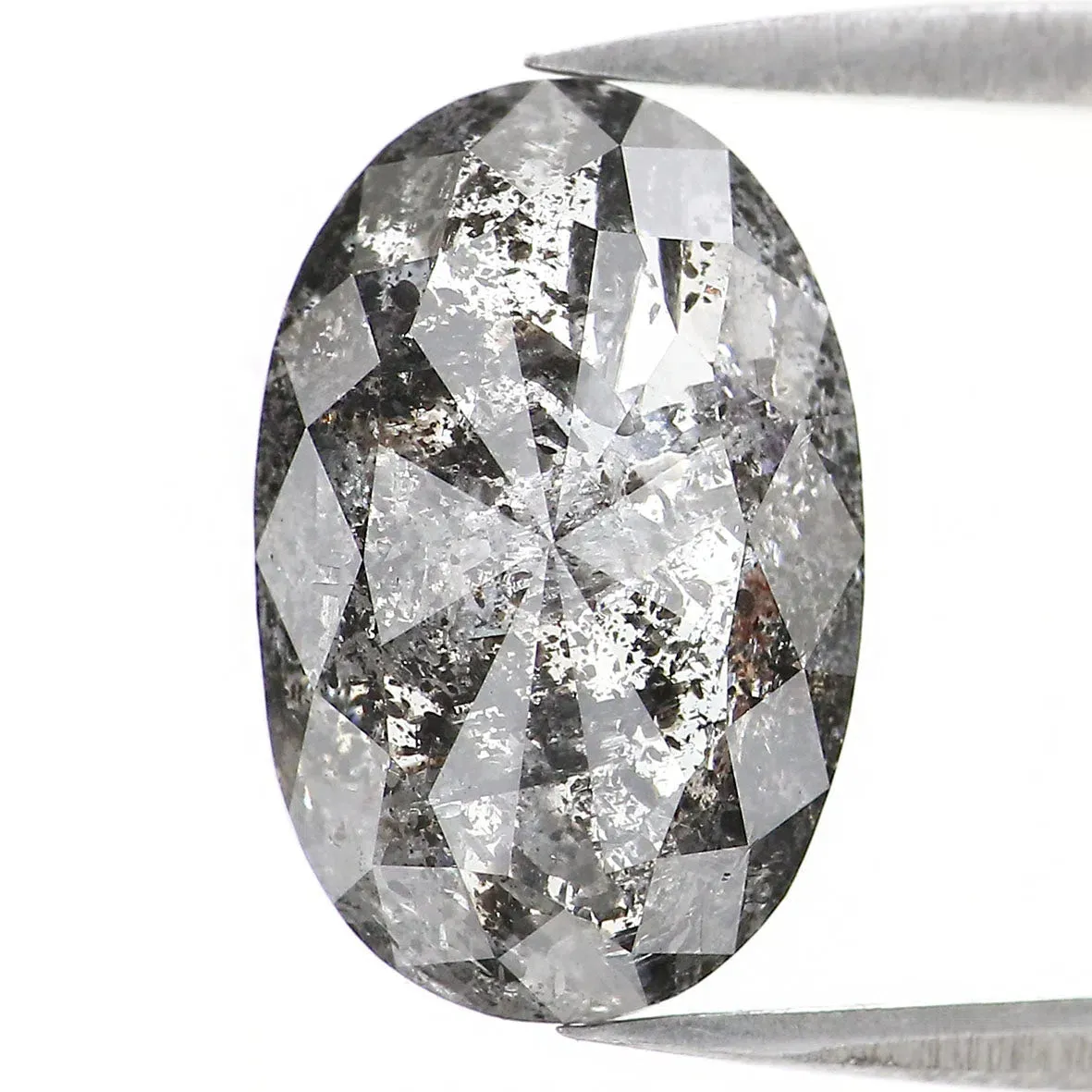 Natural Loose Oval Salt And Pepper Black Grey Color Diamond 4.30 CT 12.72 MM Oval Shape Rose Cut Diamond KDL2429