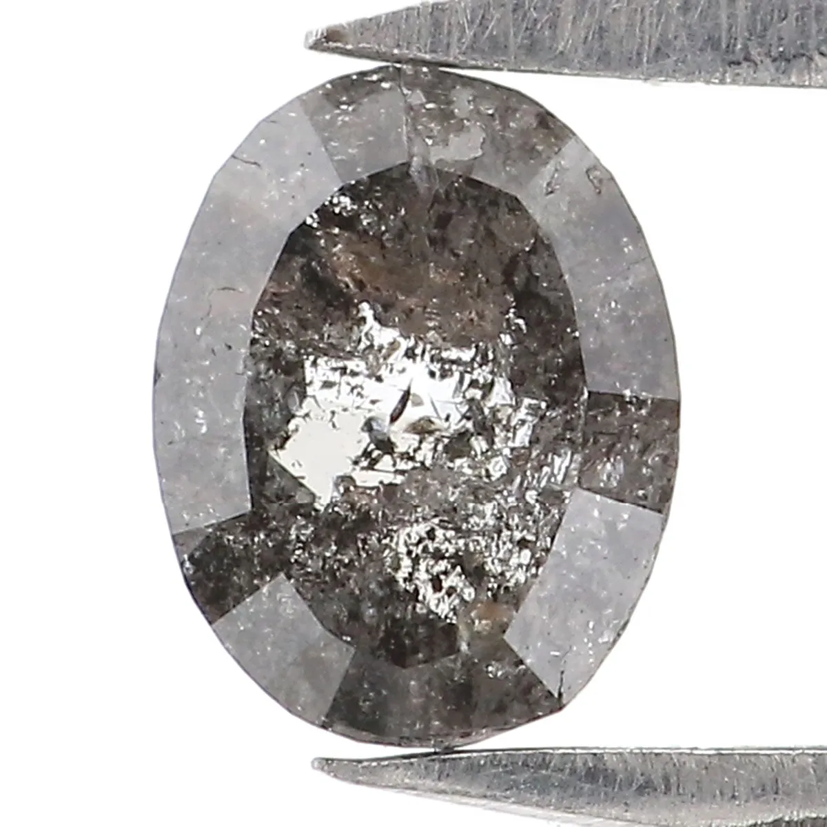 Natural Loose Oval Salt And Pepper Diamond Black Grey Color 0.37 CT 5.34 MM Oval Shape Rose Cut Diamond KR2584