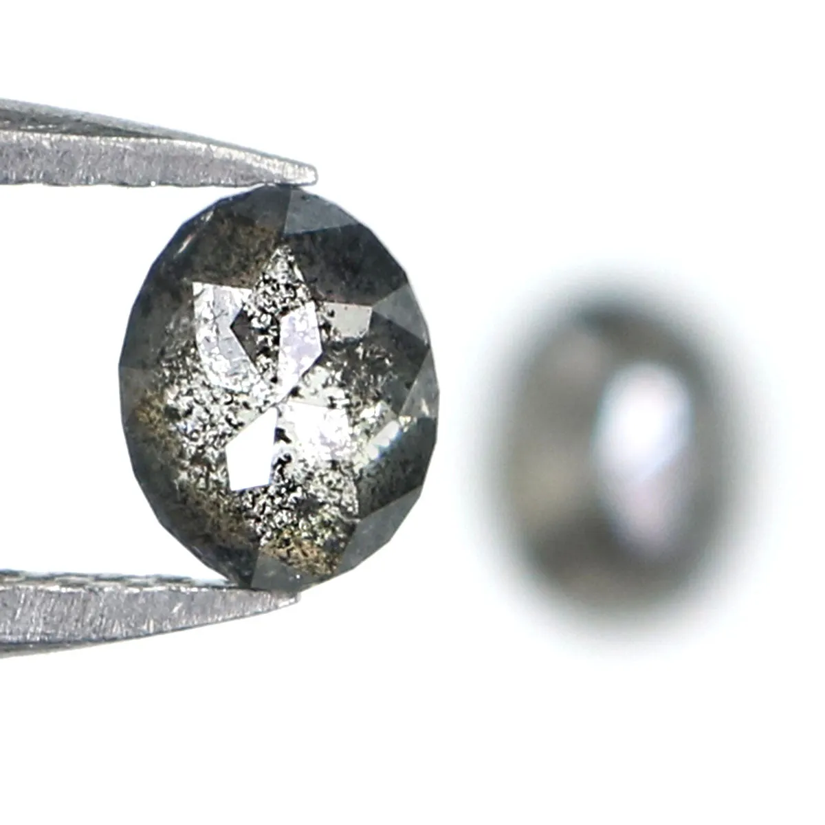 Natural Loose Oval Salt And Pepper Diamond Black Grey Color 0.59 CT 4.98 MM Oval Shape Rose Cut Diamond KR2566