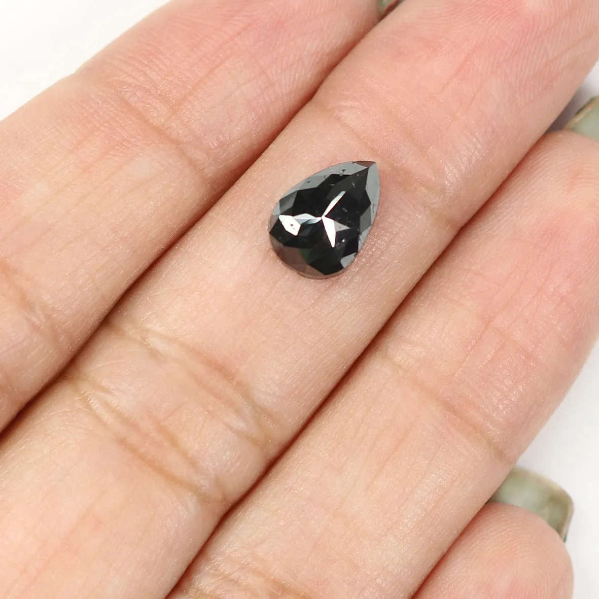 Natural Loose Pear Diamond Black Color 2.10 CT 9.40 MM Pear Shape Rose Cut Diamond L1677