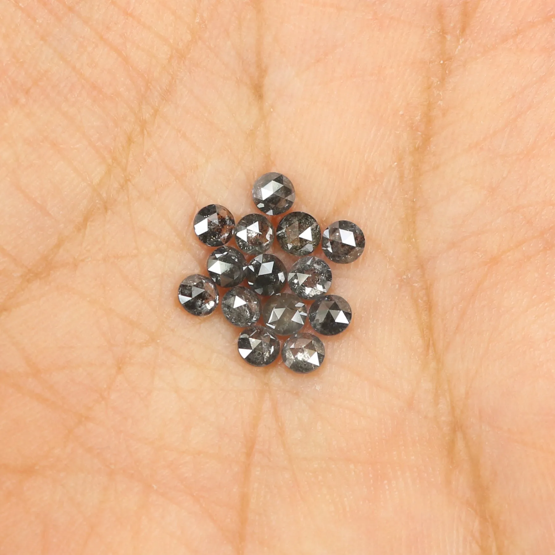 Natural Loose Round Rose Cut Salt And Pepper Diamond Black Grey Color 1.34 CT 2.70 MM Rose Cut Shape Diamond L1823