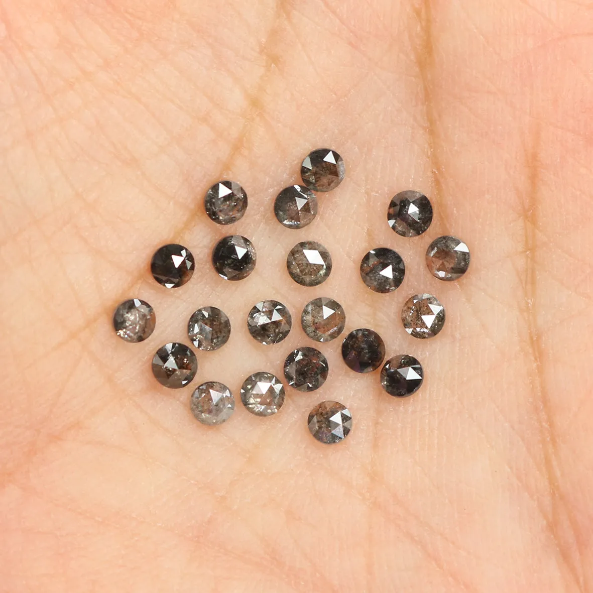 Natural Loose Round Rose Cut Salt And Pepper Diamond Black Grey Color 1.73 CT 2.60 MM Rose Cut Shape Diamond L1819