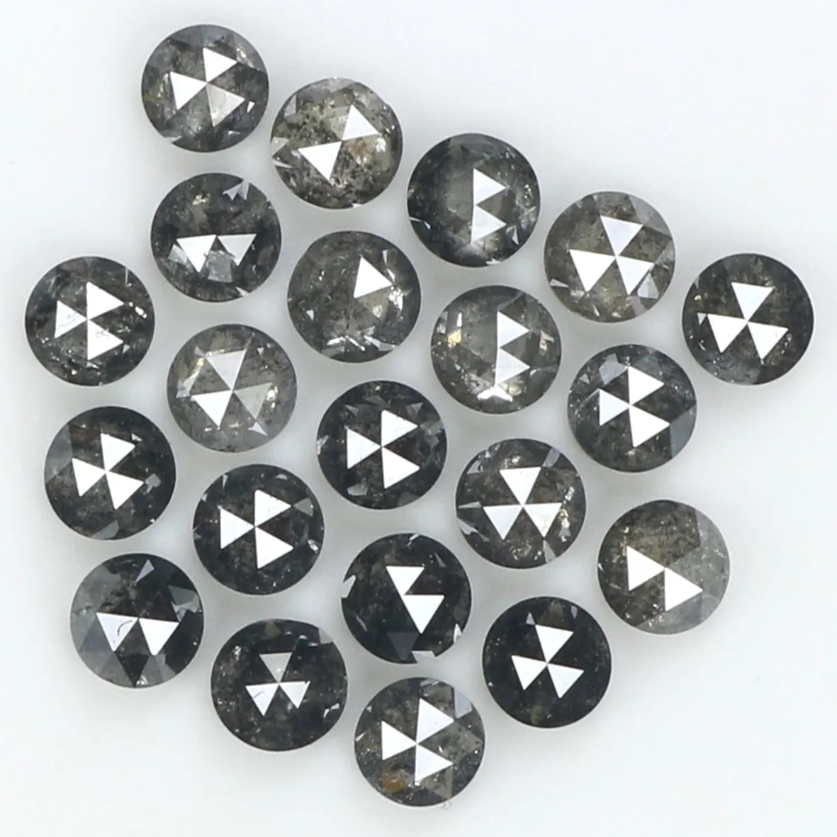 Natural Loose Round Rose Cut Salt And Pepper Diamond Black Grey Color 1.73 CT 2.60 MM Rose Cut Shape Diamond L1819