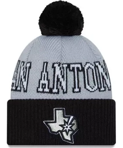 New Era Men's NBA Black/Gray San Antonio Spurs Tip-Off Two-Tone Cuffed Knit Hat with Pom