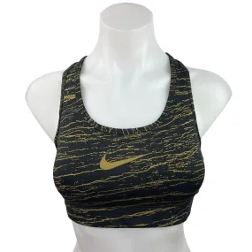 Nike Black Metallic Gold Logo Scoop Neck Racerback Athletic Sports Bra Size M