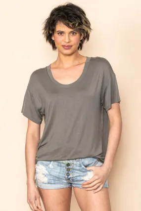 Olive Scoop Neck Basic Tee