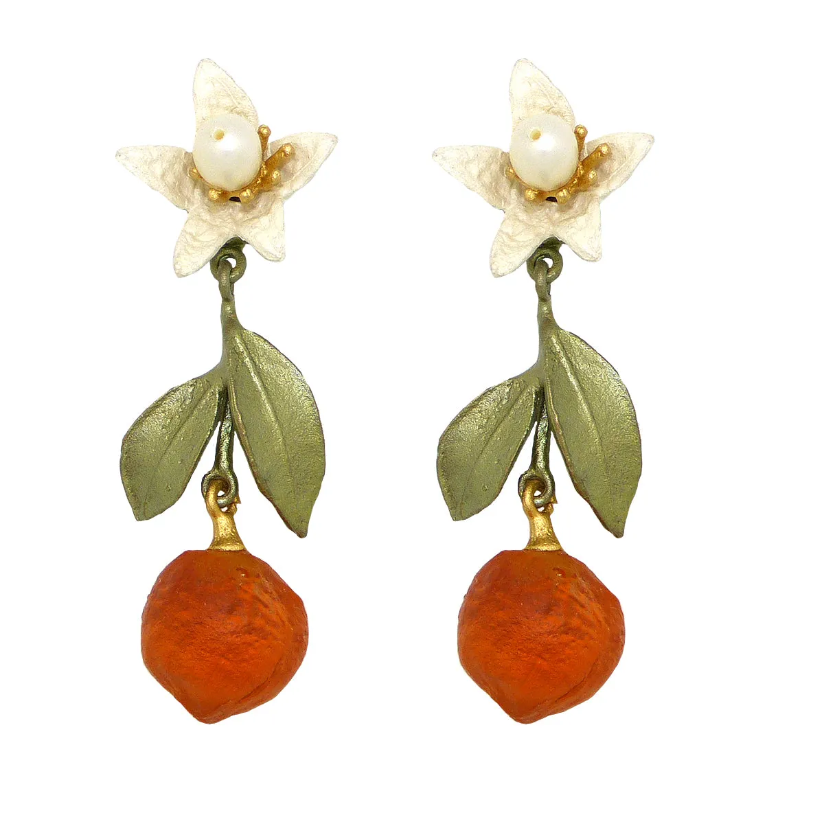 Orange Blossom Pearl Flower Drop Earrings Earrings by Michael Michaud 3326