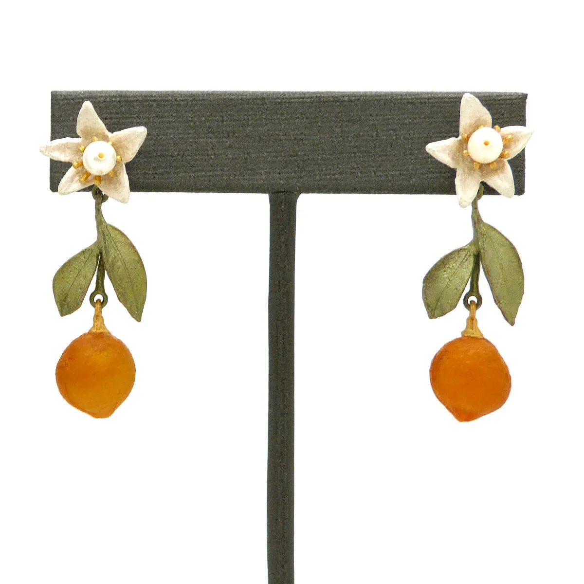 Orange Blossom Pearl Flower Drop Earrings Earrings by Michael Michaud 3326