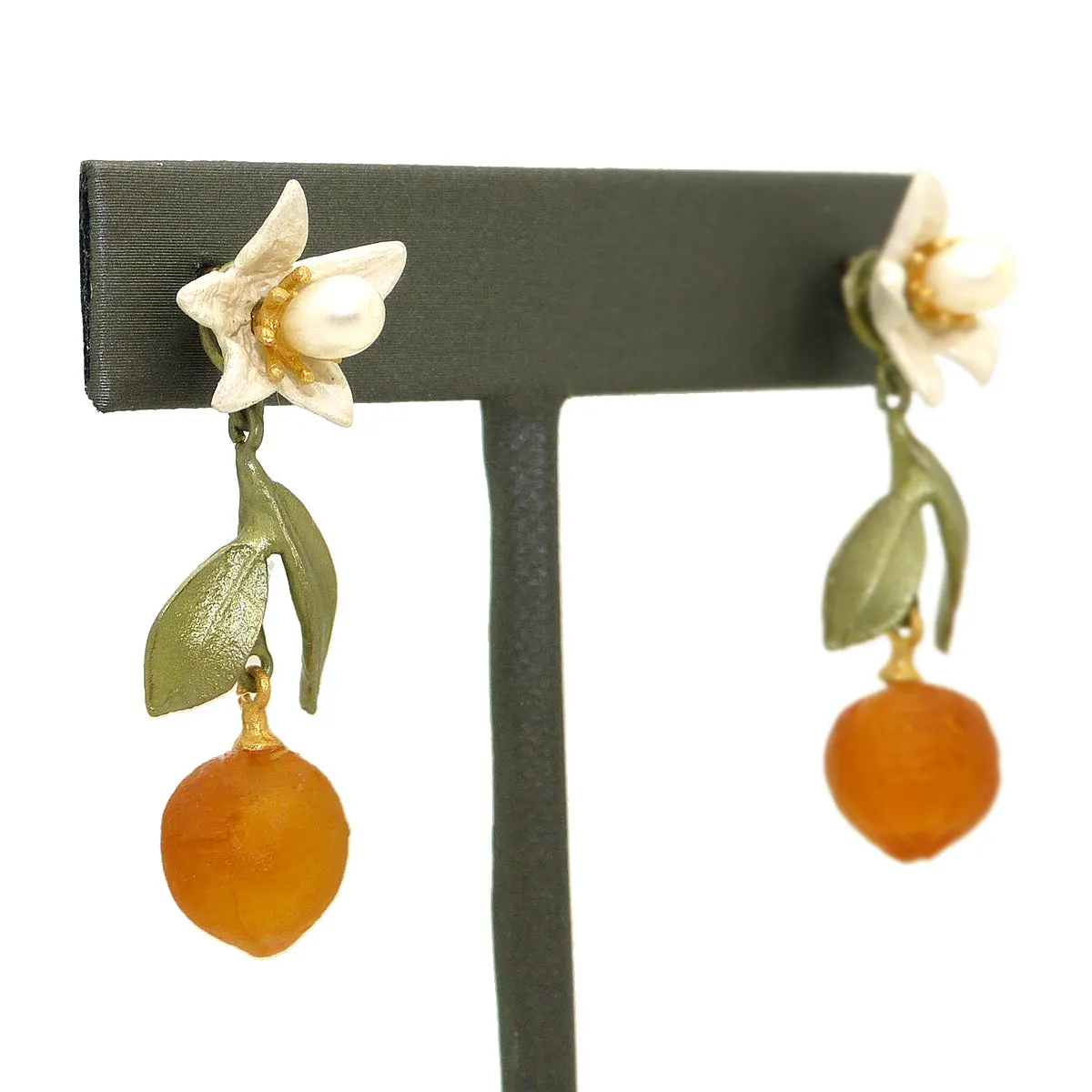 Orange Blossom Pearl Flower Drop Earrings Earrings by Michael Michaud 3326