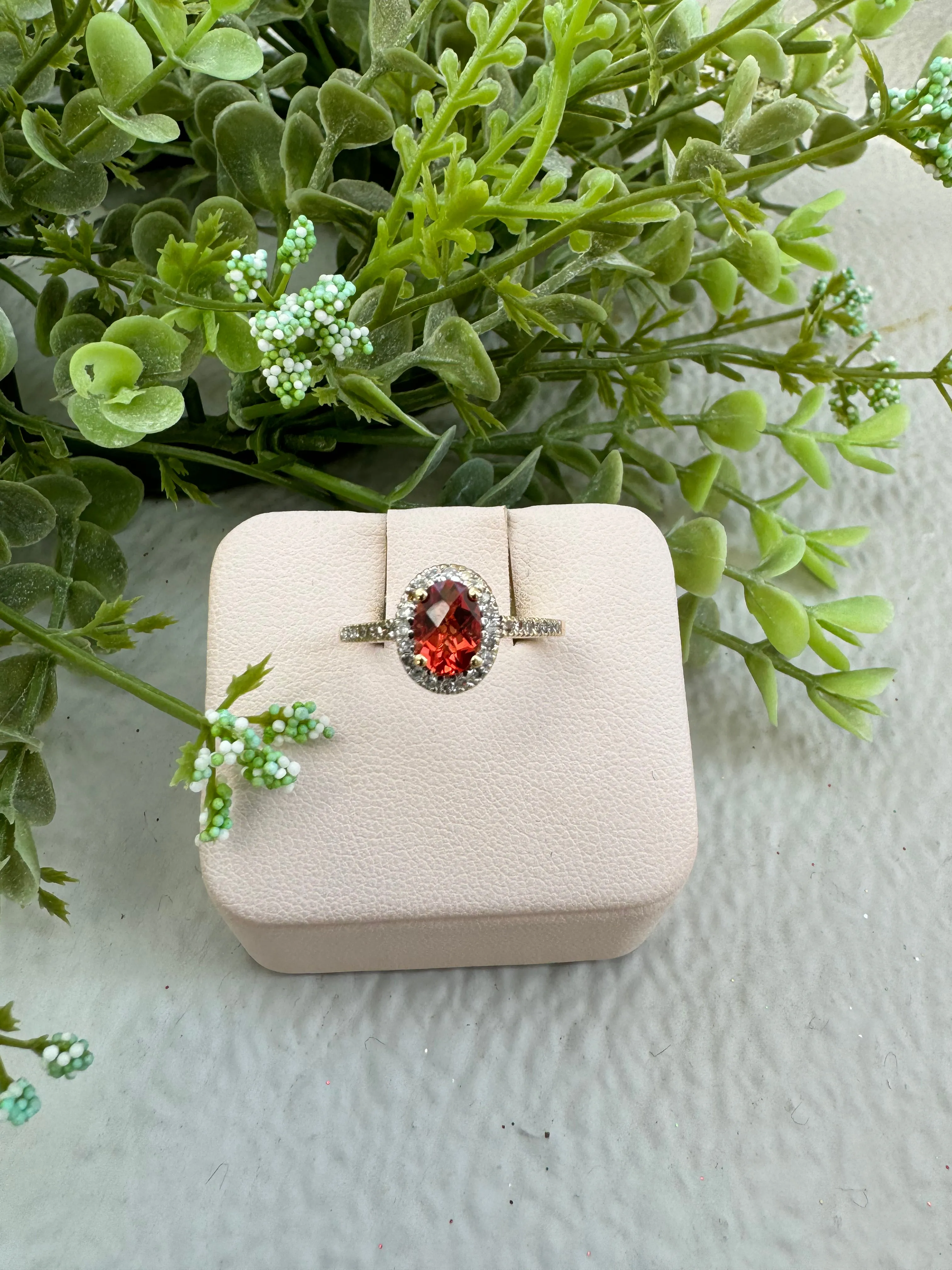 Orange Gemstone Ring with Diamond Halo