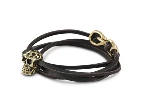 Ornate Skull Leather Bracelet - Bronze