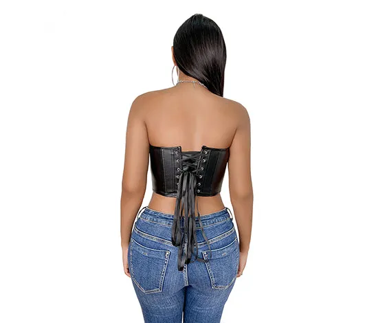 Overbust Gothic Corset Crop Top, Built in Bra Bustier Tank Top,