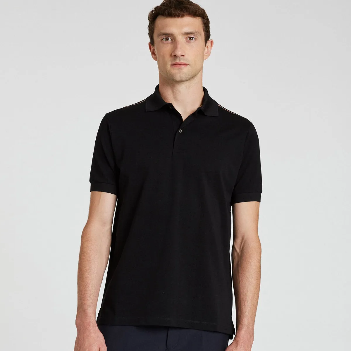 Paul Smith - Signature Stripe Shoulder Trim Polo Shirt in Black