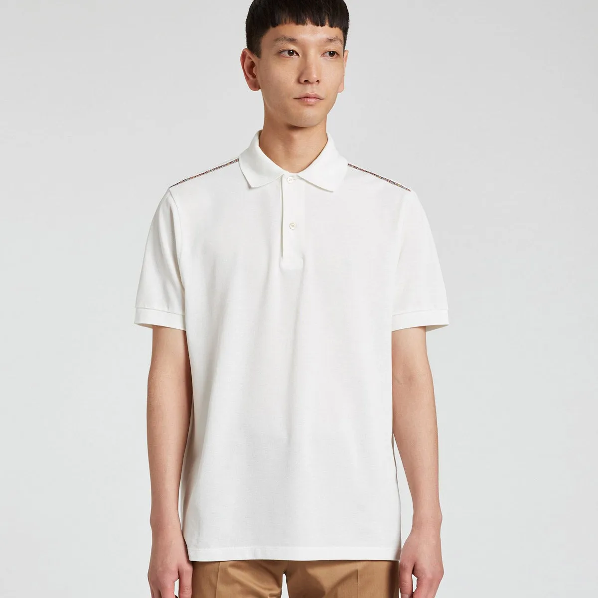 Paul Smith - Signature Stripe Shoulder Trim Polo Shirt in White