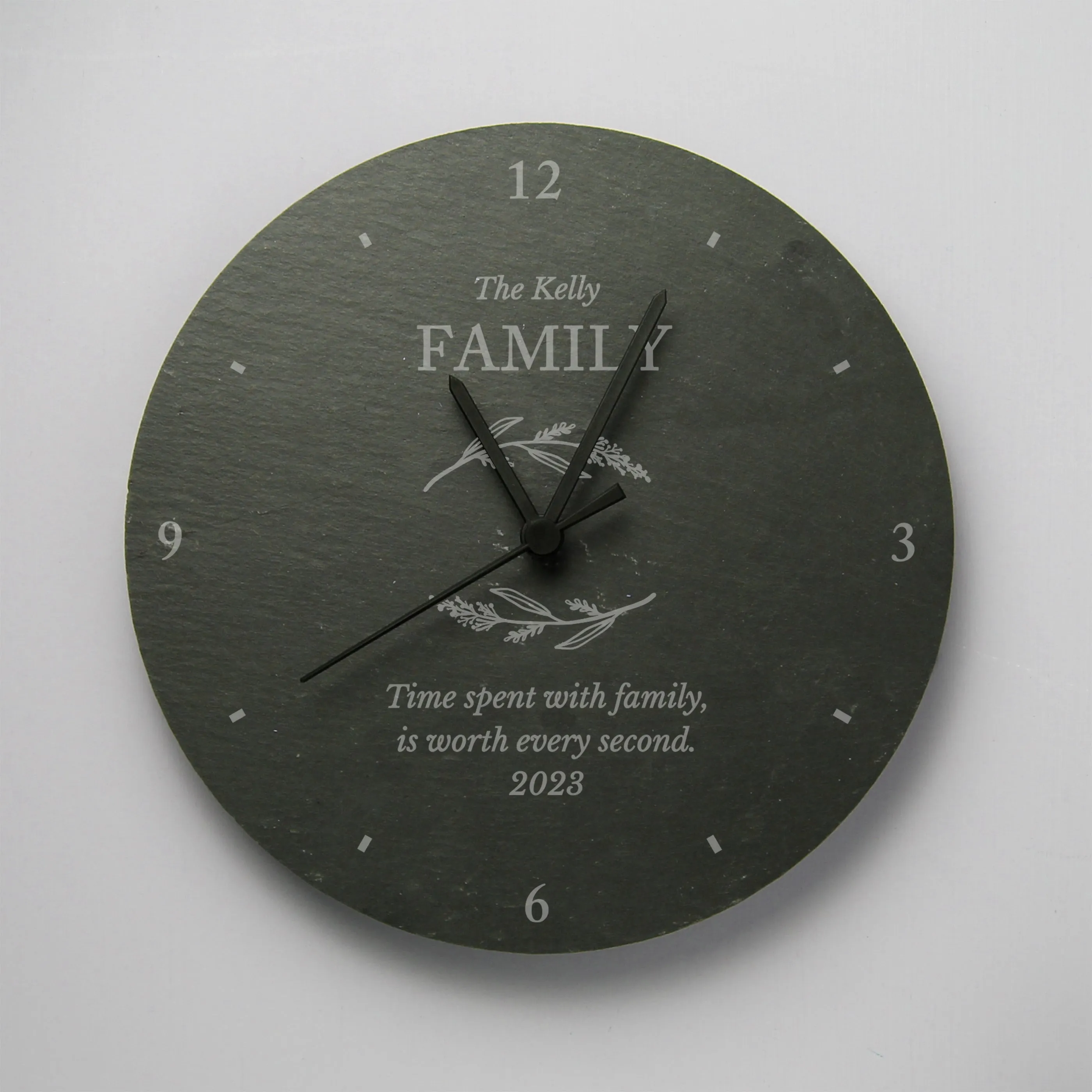 Personalised Free Text Botanical Slate Clock