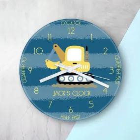 Personalised Kids Digger Glass Clock - Large