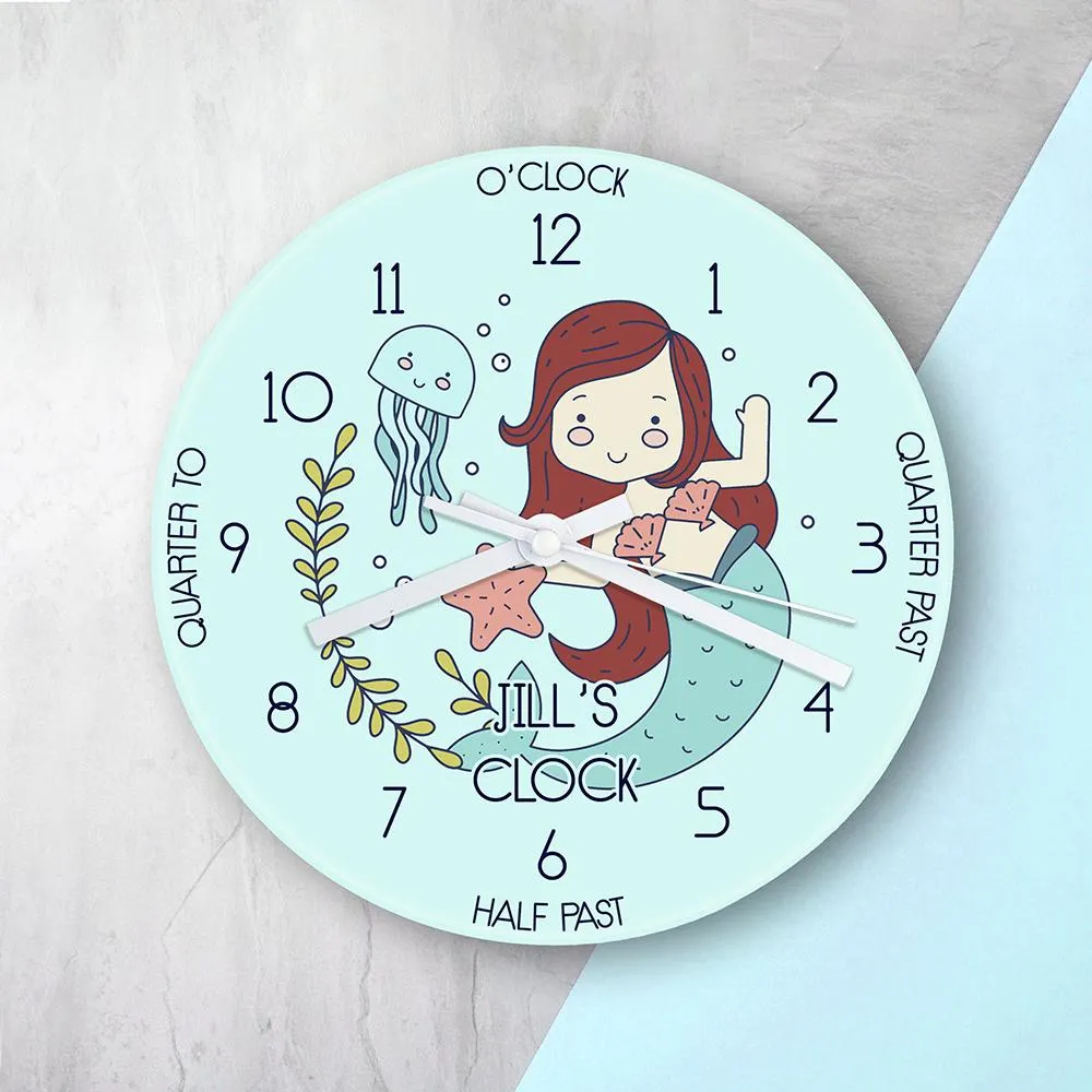 Personalised Kids Mermaid Glass Clock - Large