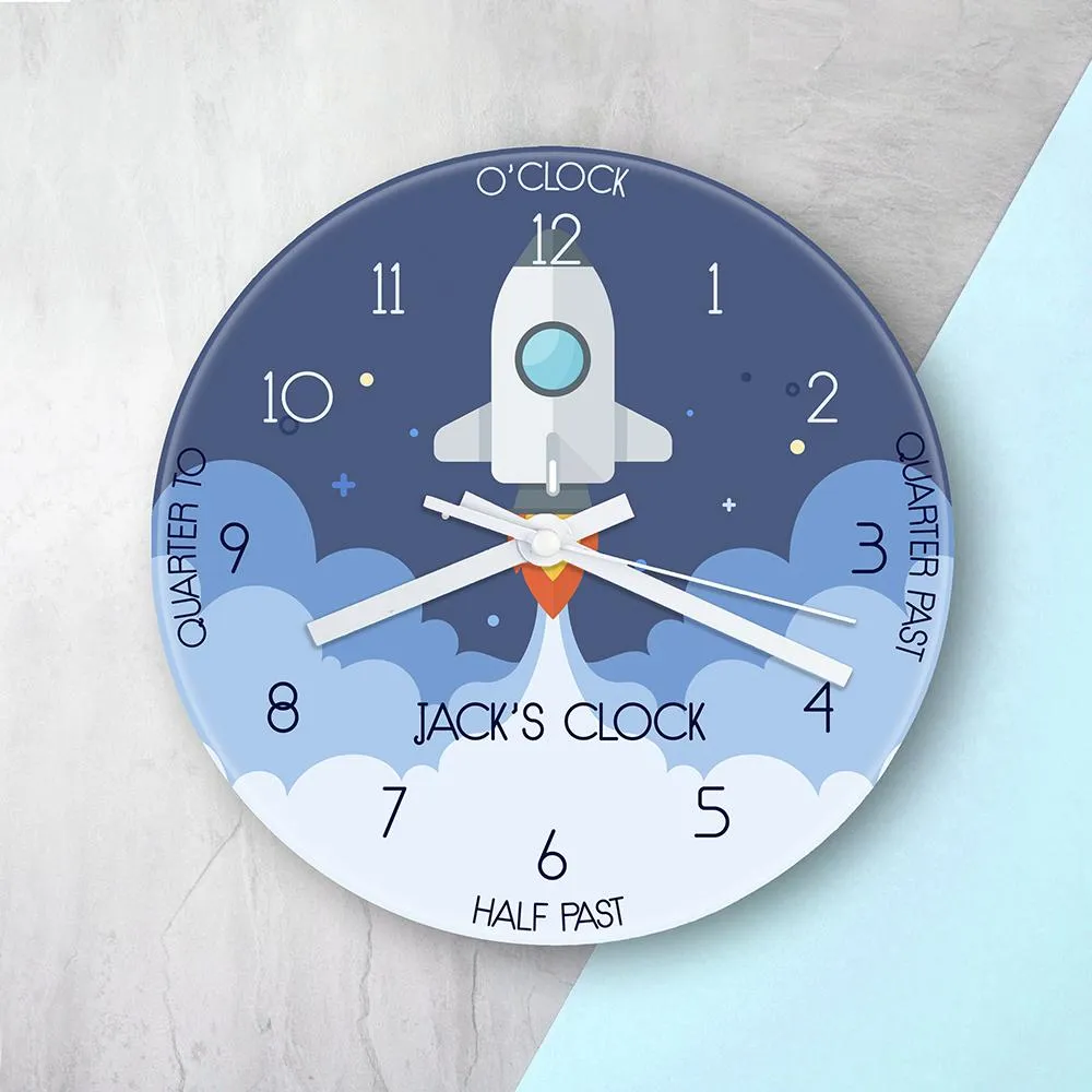 Personalised Kids Space Shuttle Glass Clock - Large