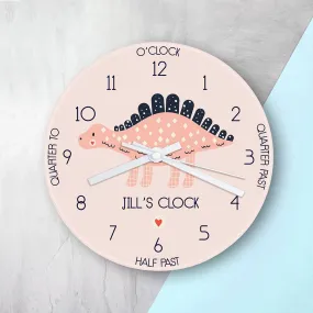 Personalised Kids Stegosaurus Glass Clock - Large