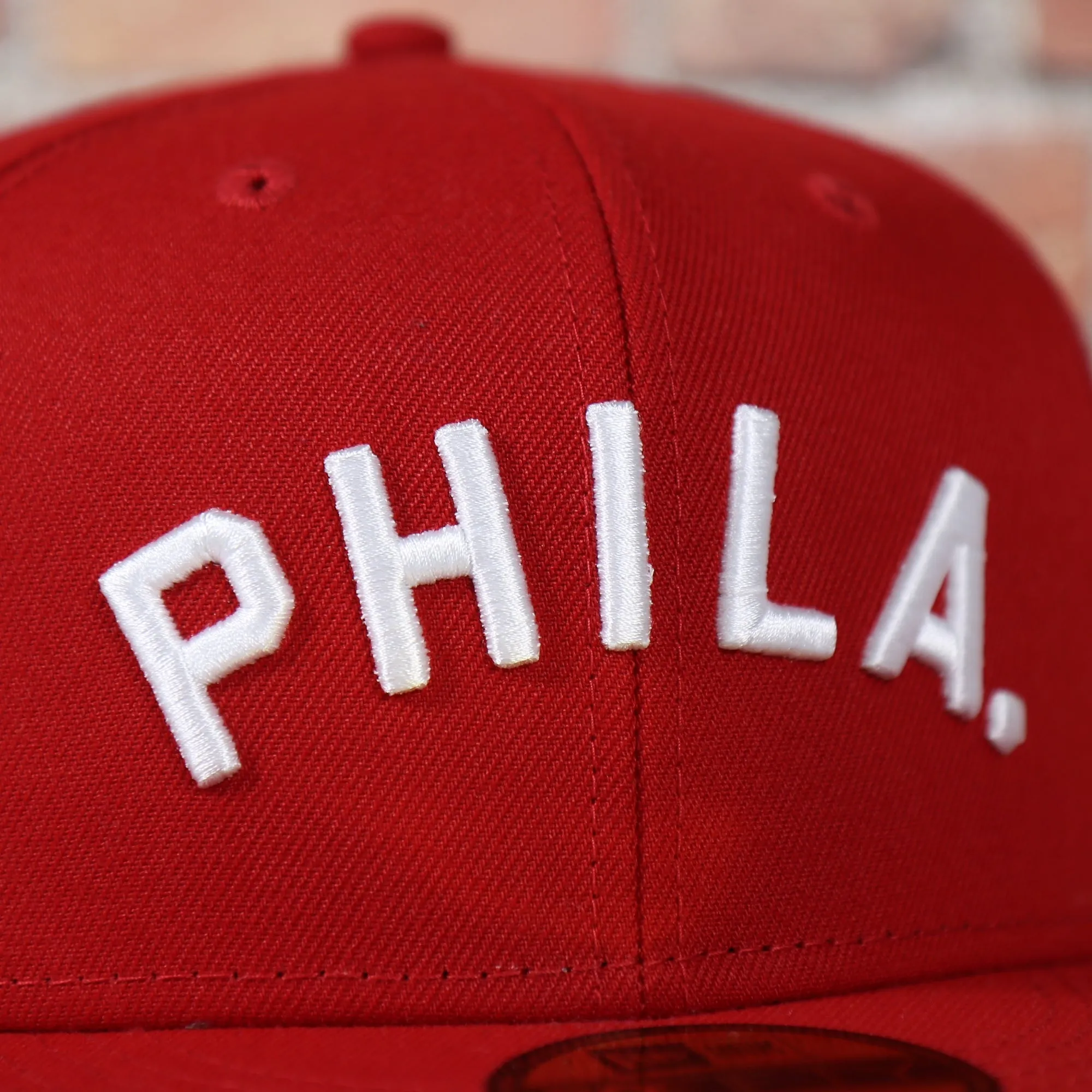 Philadelphia Phillies Arched PHILA Lettering 59Fifty Fitted Cap | Old School Phillies Red Bottom New Era Fitted Hat