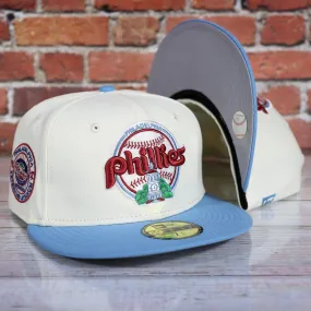 Philadelphia Phillies Cooperstown City Hall Logo Veterans Stadium Side Patch Grey UV 59Fifty Fitted Cap | Chrome/Powder Blue Cap