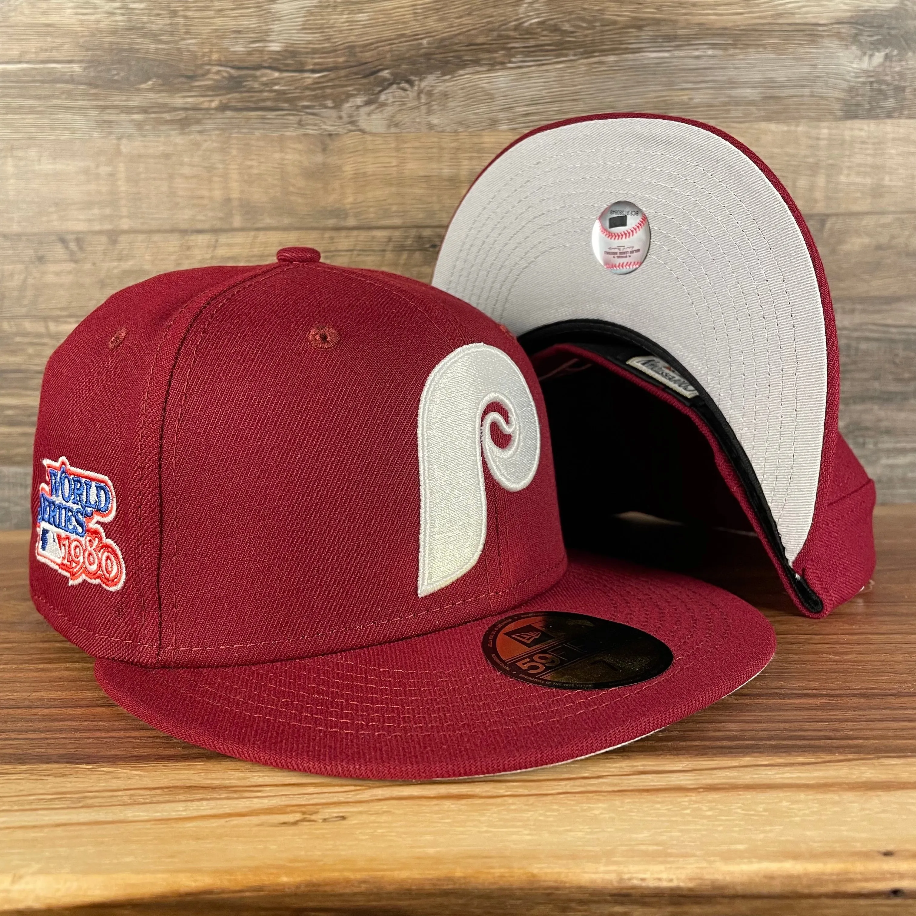 Philadelphia Phillies Cooperstown Patch Up 1980 World Series Side Patch Gray Bottom 9Fifty Maroon Fitted Cap