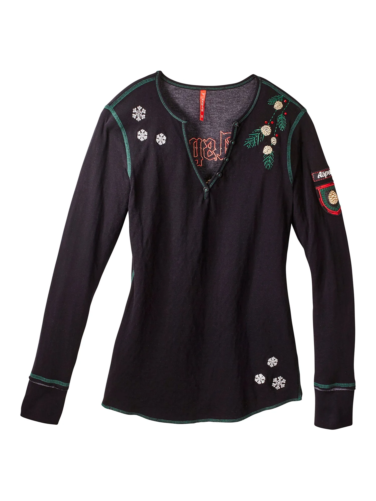 Pine Cone Embroidered Henley Shirt