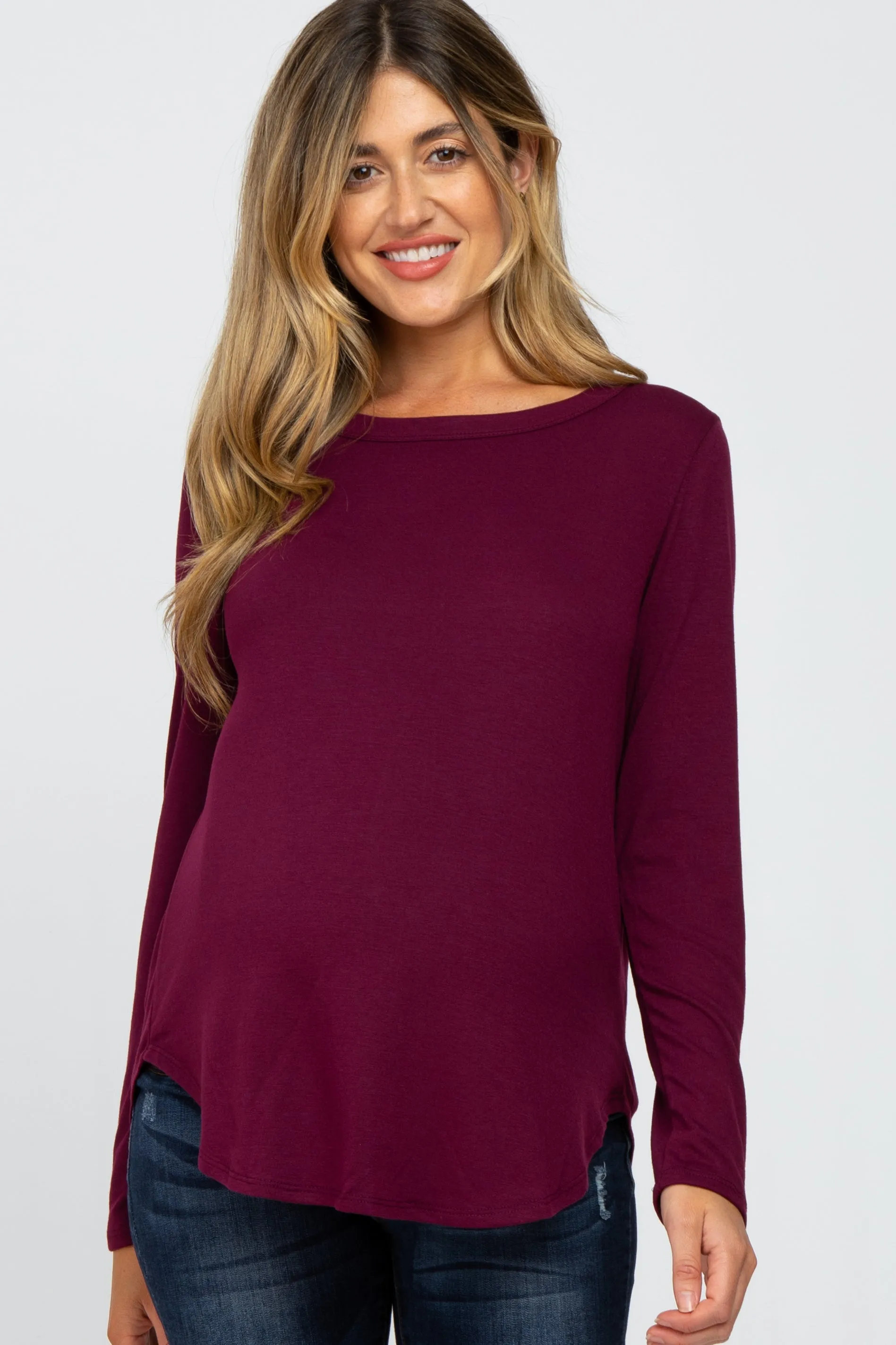 Plum Basic Maternity Long Sleeve Top