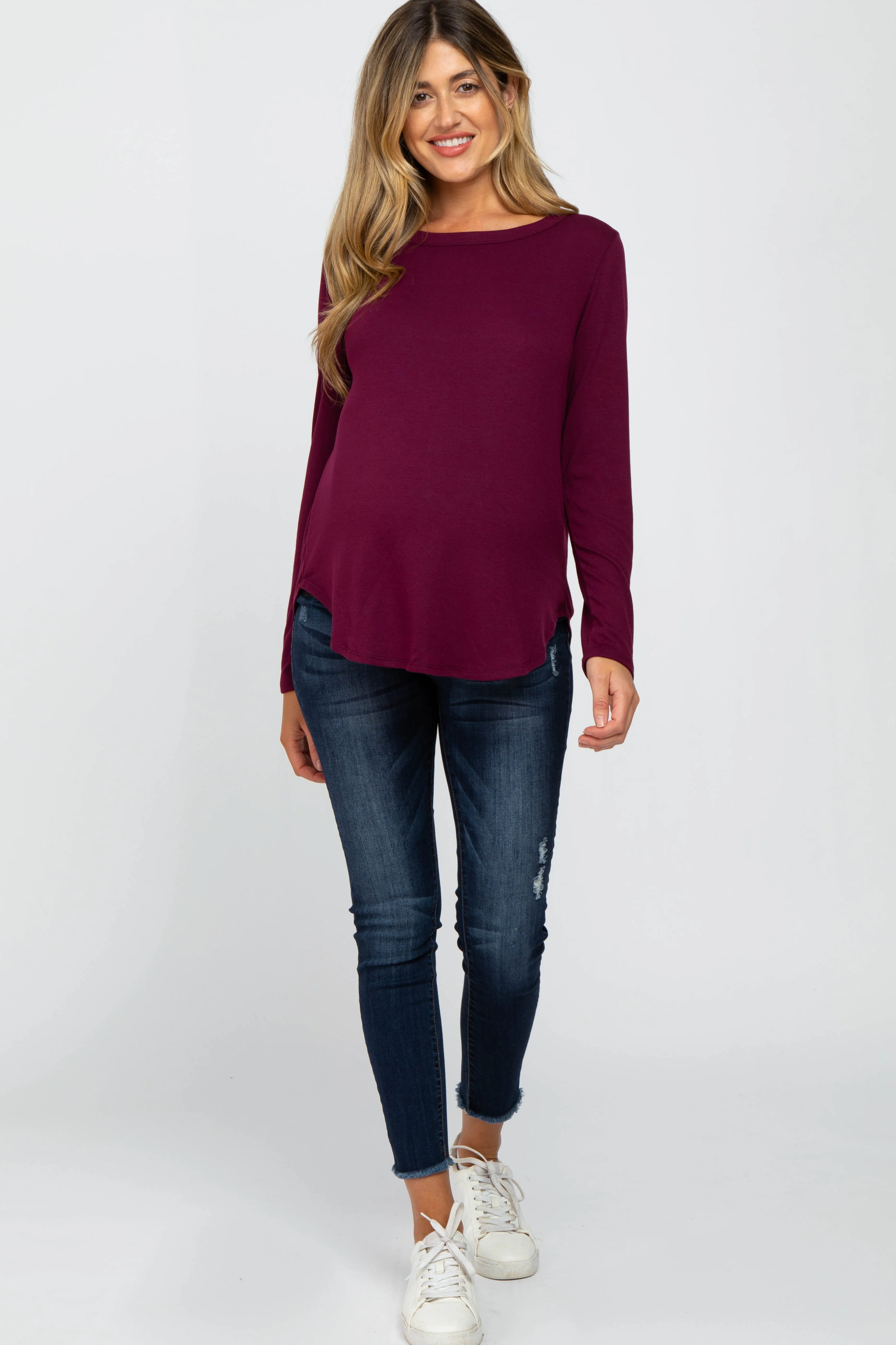 Plum Basic Maternity Long Sleeve Top