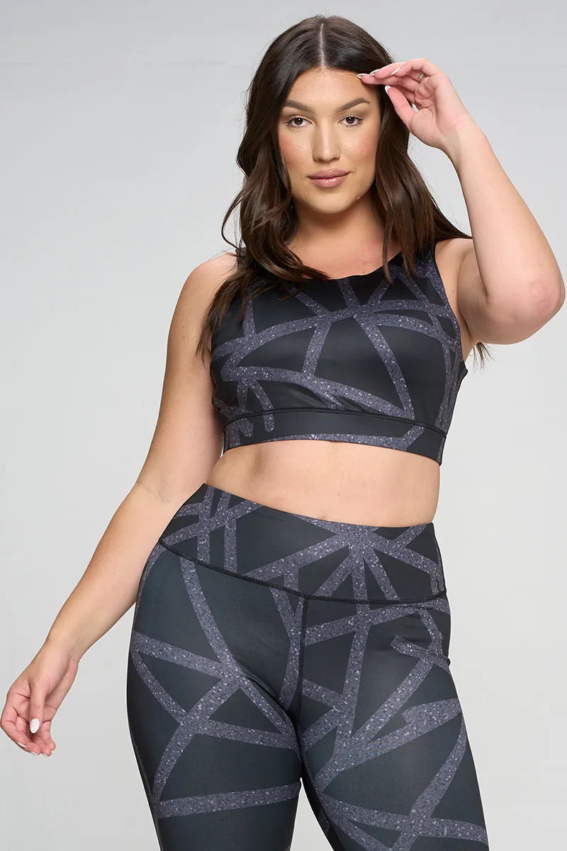 Plus Size Smoky Abstract Grid Active Sports Bra