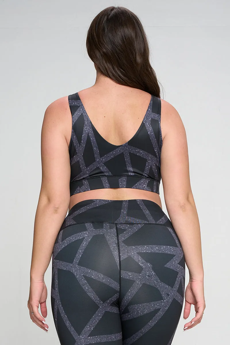 Plus Size Smoky Abstract Grid Active Sports Bra