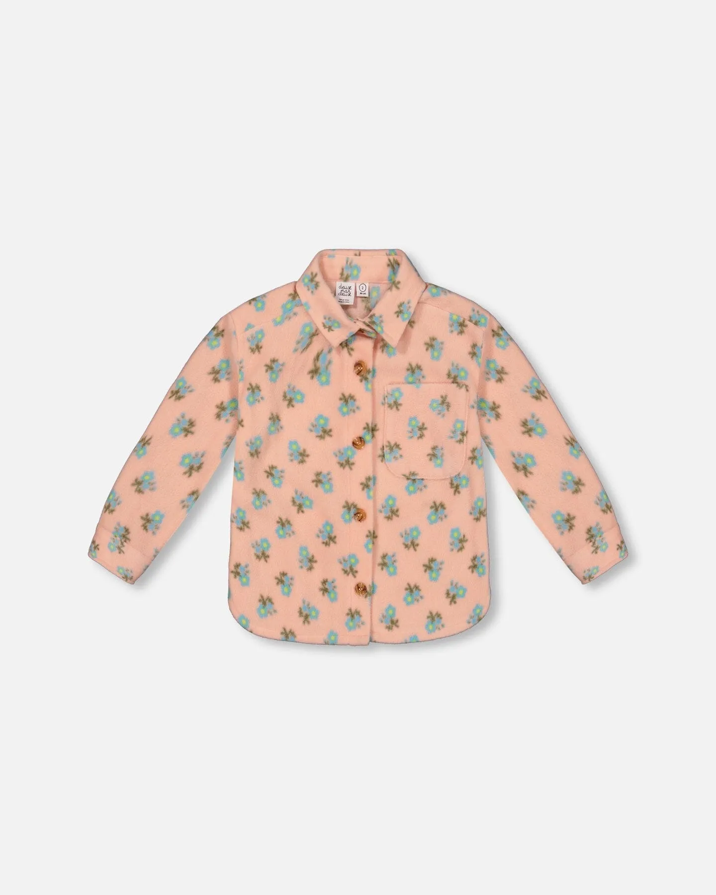 Printed Polar Fleece Shirt Peach With Blue Flowers