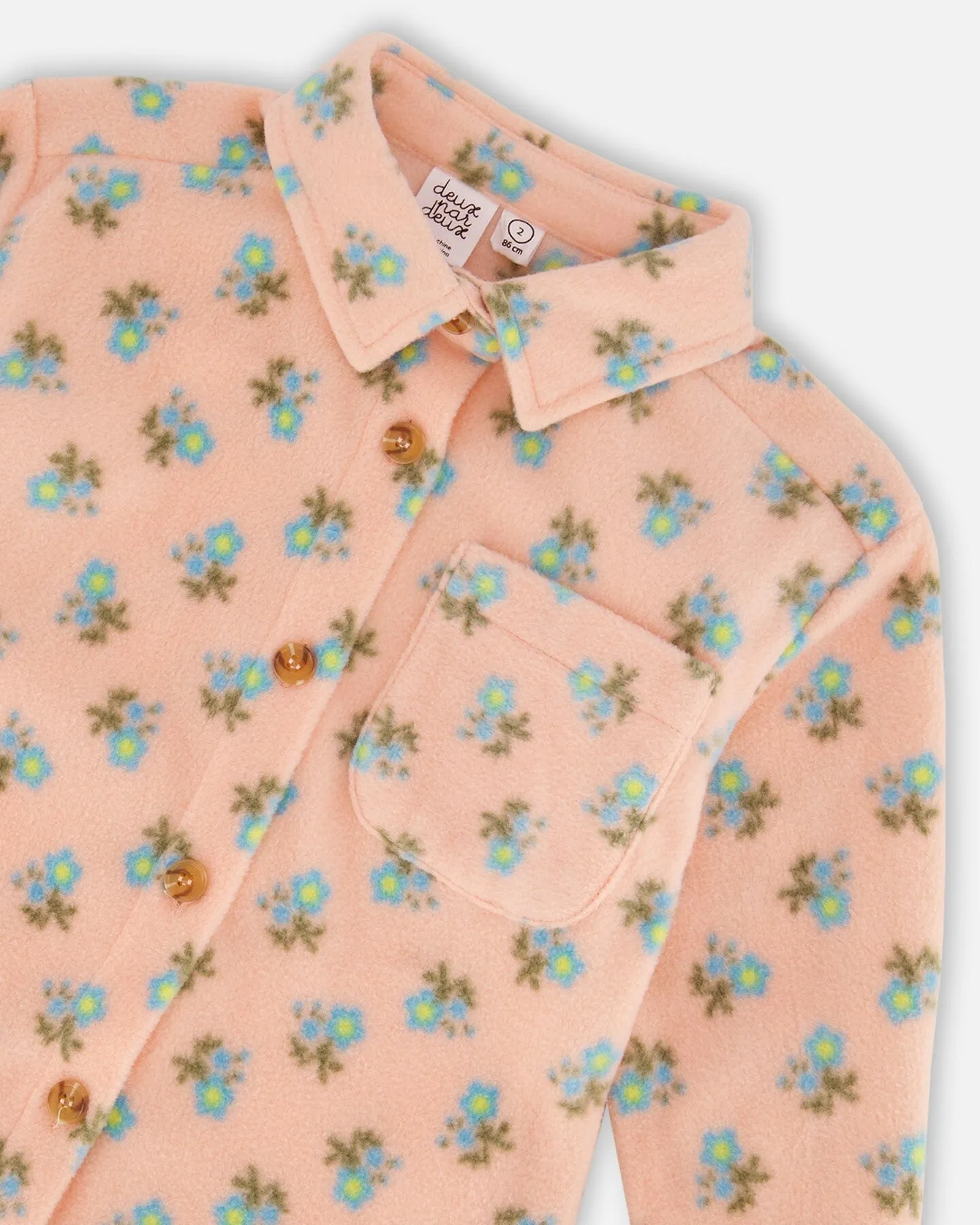 Printed Polar Fleece Shirt Peach With Blue Flowers