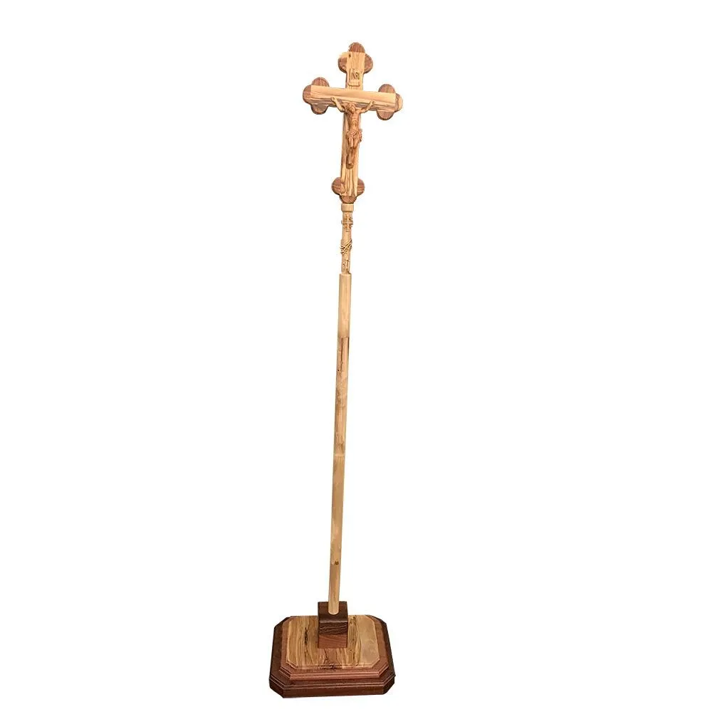 Processional Catholic Church Crucifix, Olive Wood Hand Carved