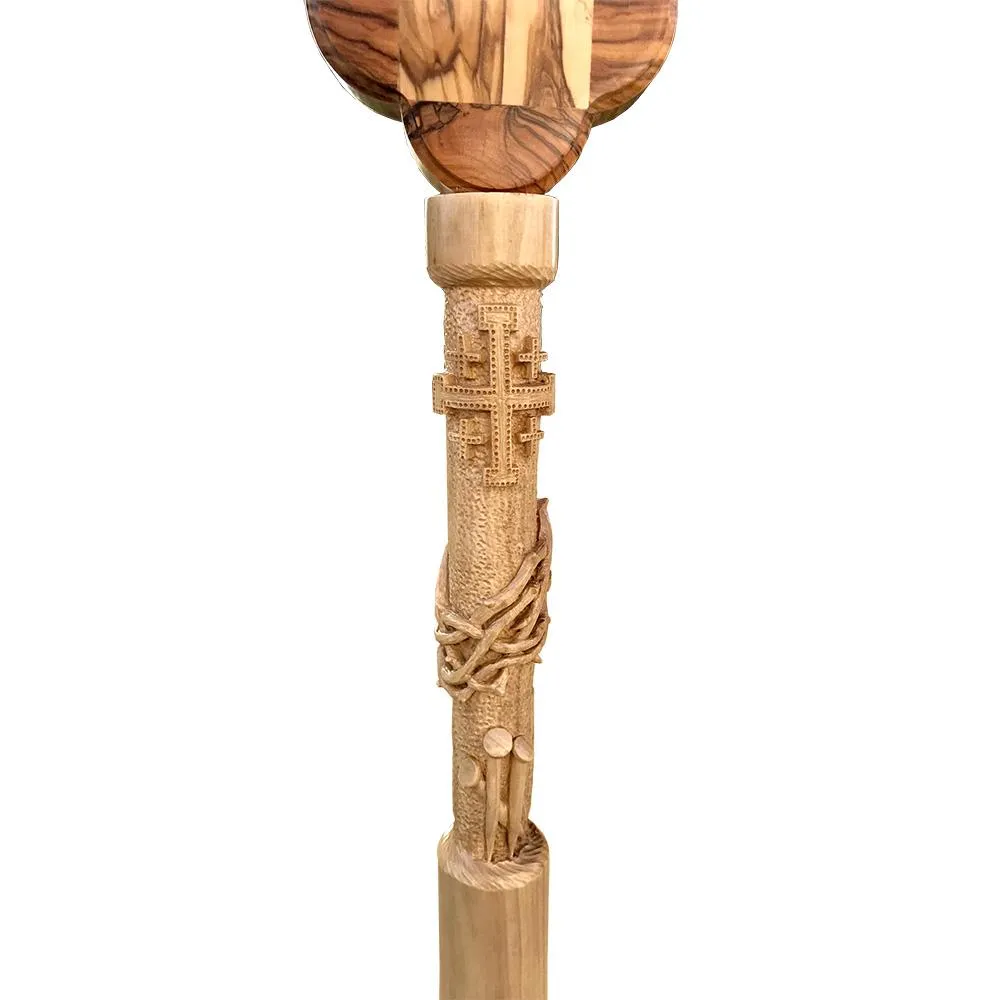 Processional Catholic Church Crucifix, Olive Wood Hand Carved