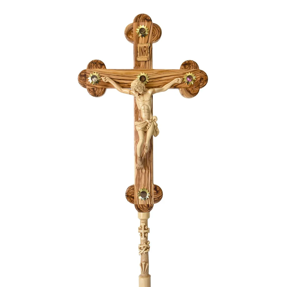 Processional Cross / Crucifix, Olive Wood Hand Carved from Holy Land